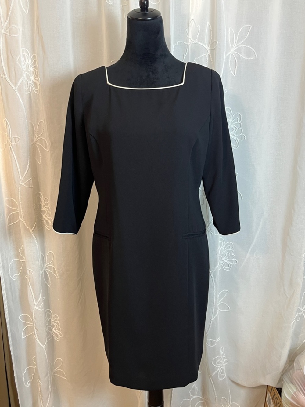 Sophisticated Black Midi Dress with White Trim